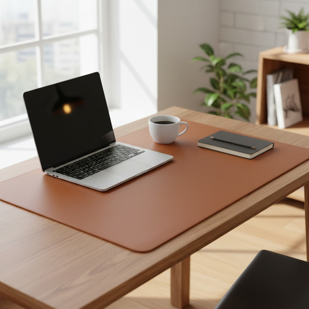 CordNest desk pad giving a smooth, protective surface on a home office desk